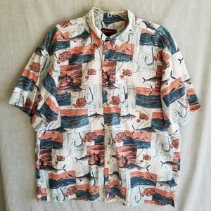 SPORTIF USA Men's XL Shirt Deep Sea Fishing Short Sleeve‎ Button Up Fish Hook